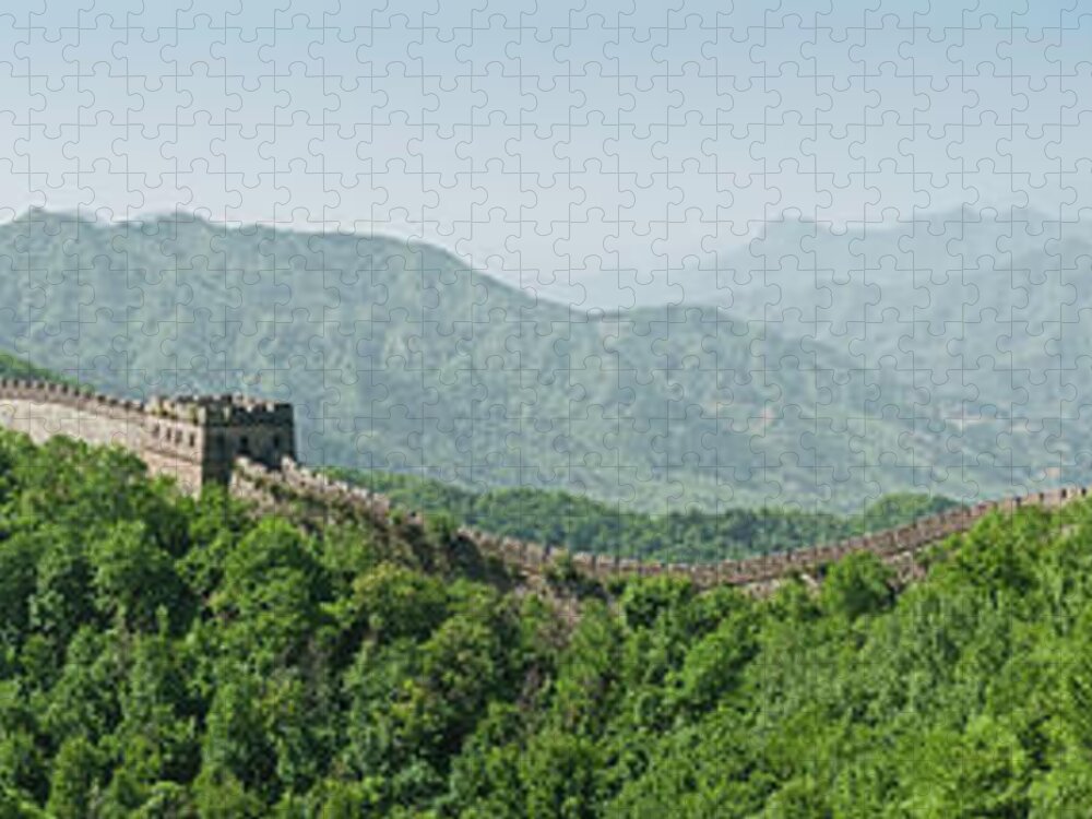 Chinese Culture Jigsaw Puzzle featuring the photograph Great Wall Of China Panorama At Mutianyu by Fotovoyager