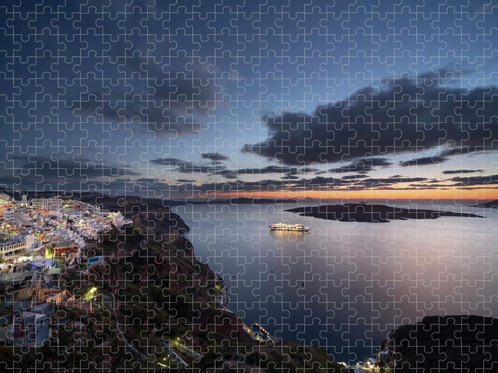 Scenics Jigsaw Puzzle featuring the photograph Greece, Santorini, Town Of Fira, Island by Guy Vanderelst
