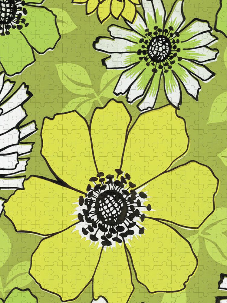 Background Jigsaw Puzzle featuring the drawing Green Flower Pattern by CSA Images