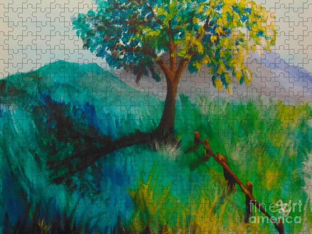 Green Jigsaw Puzzle featuring the painting Green Pastures by Saundra Johnson