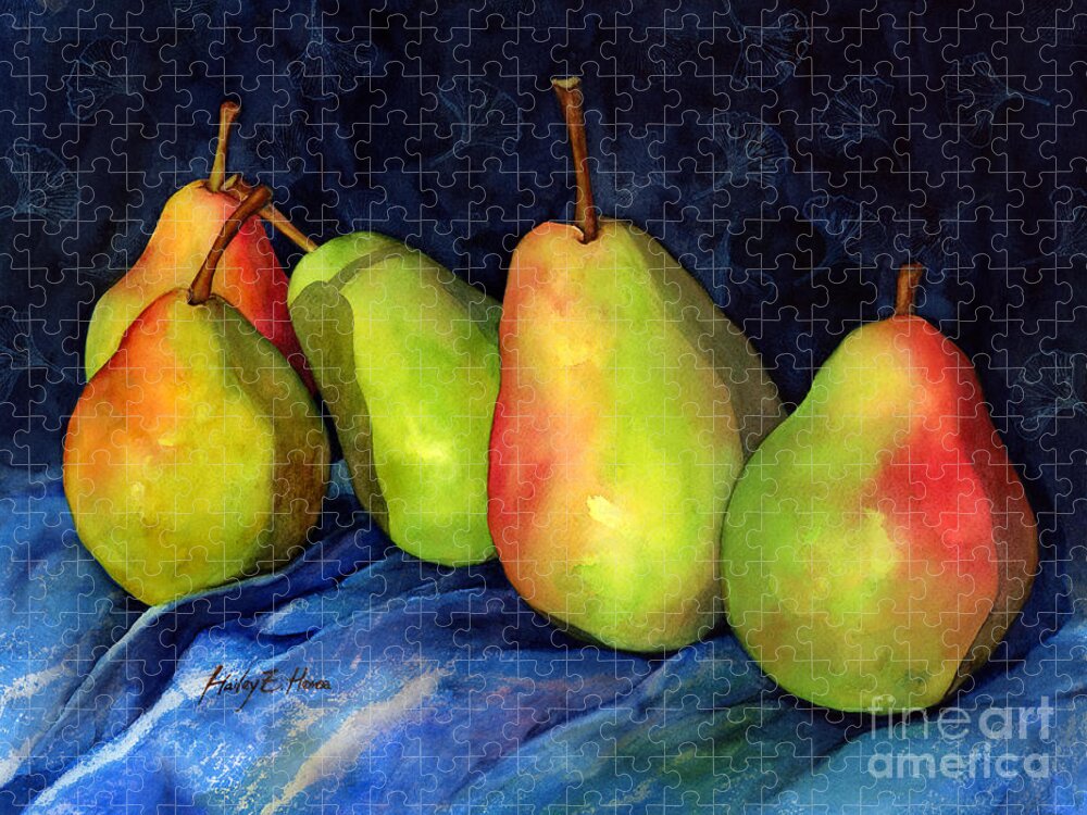 Pear Jigsaw Puzzle featuring the painting Green Pears by Hailey E Herrera