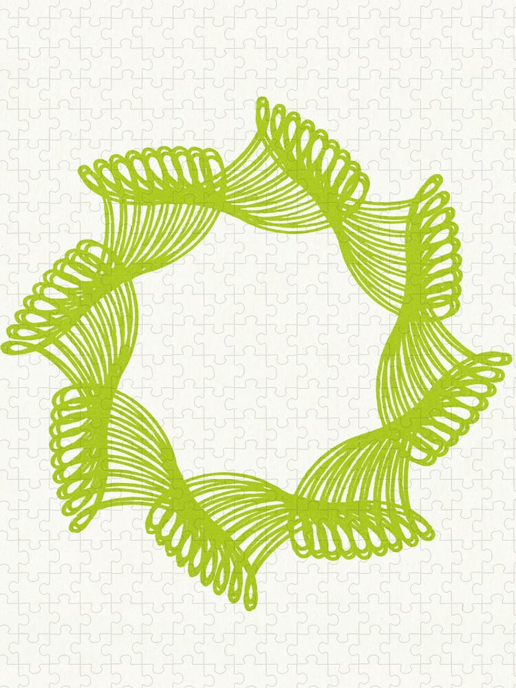 Accent Ornament Jigsaw Puzzle featuring the drawing Green Wreath Shape Line Drawing by CSA Images