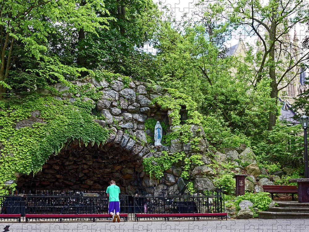 Grotto Of Our Lady Of Lourdes Jigsaw Puzzle featuring the photograph Grotto of Our Lady of Lourdes by Sally Weigand