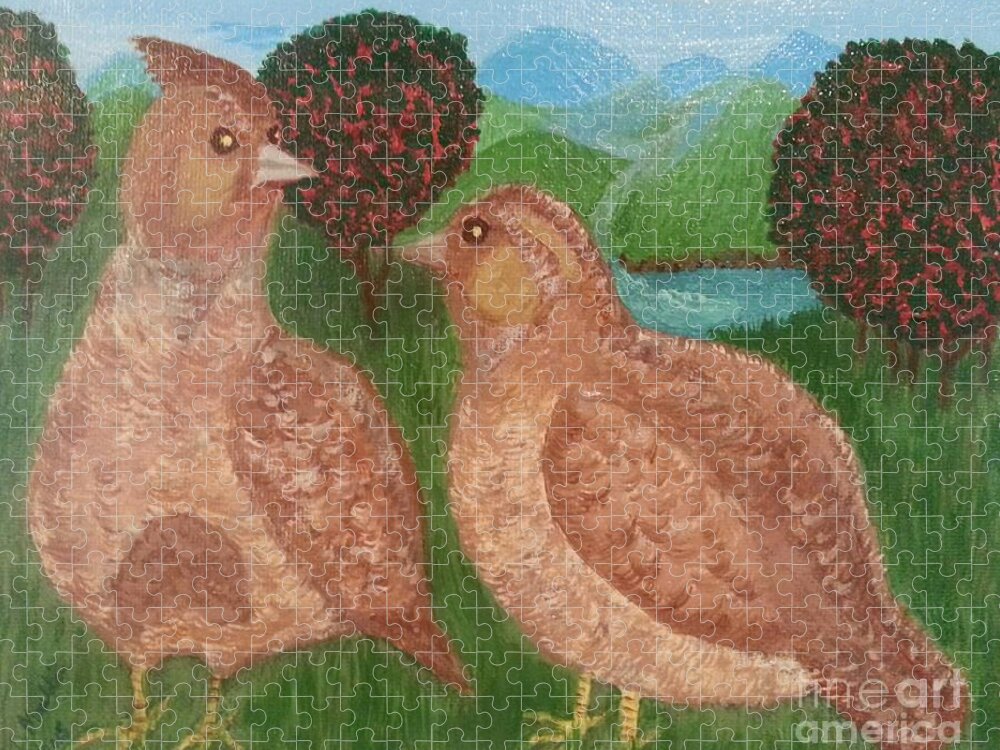 Grouse Jigsaw Puzzle featuring the painting Grouse on Mountain Top by Elizabeth Mauldin