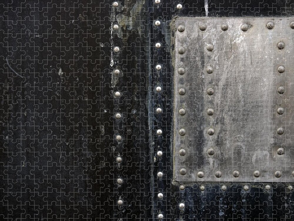 Black Color Jigsaw Puzzle featuring the photograph Grunge Texture With Rivets 5 by Scottkrycia
