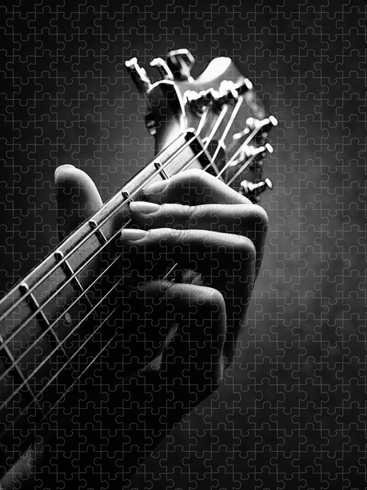 Guitar Jigsaw Puzzle featuring the photograph Guitarist hand close-up by Johan Swanepoel