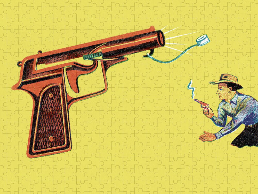 Campy Jigsaw Puzzle featuring the drawing Gun and Cowboy by CSA Images