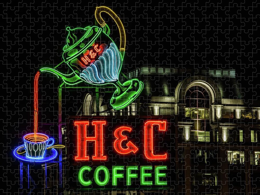 H&c Coffee Sign Jigsaw Puzzle featuring the photograph H and C Coffee Sign Roanoke Virginia by Julieta Belmont