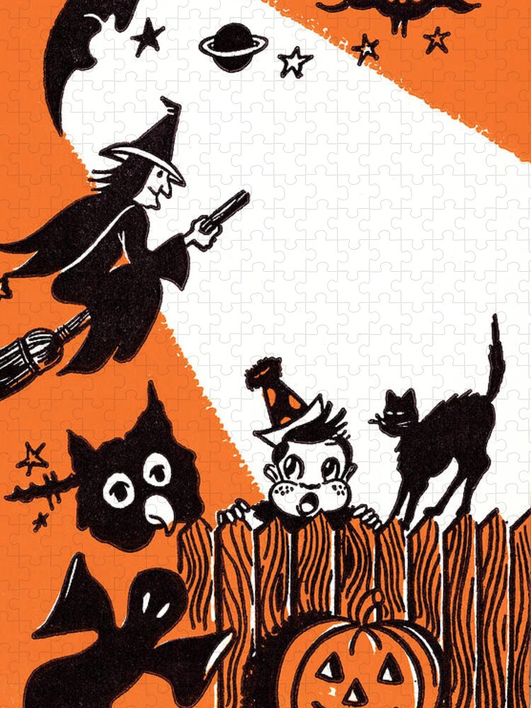 Afraid Jigsaw Puzzle featuring the drawing Halloween Witch by CSA Images