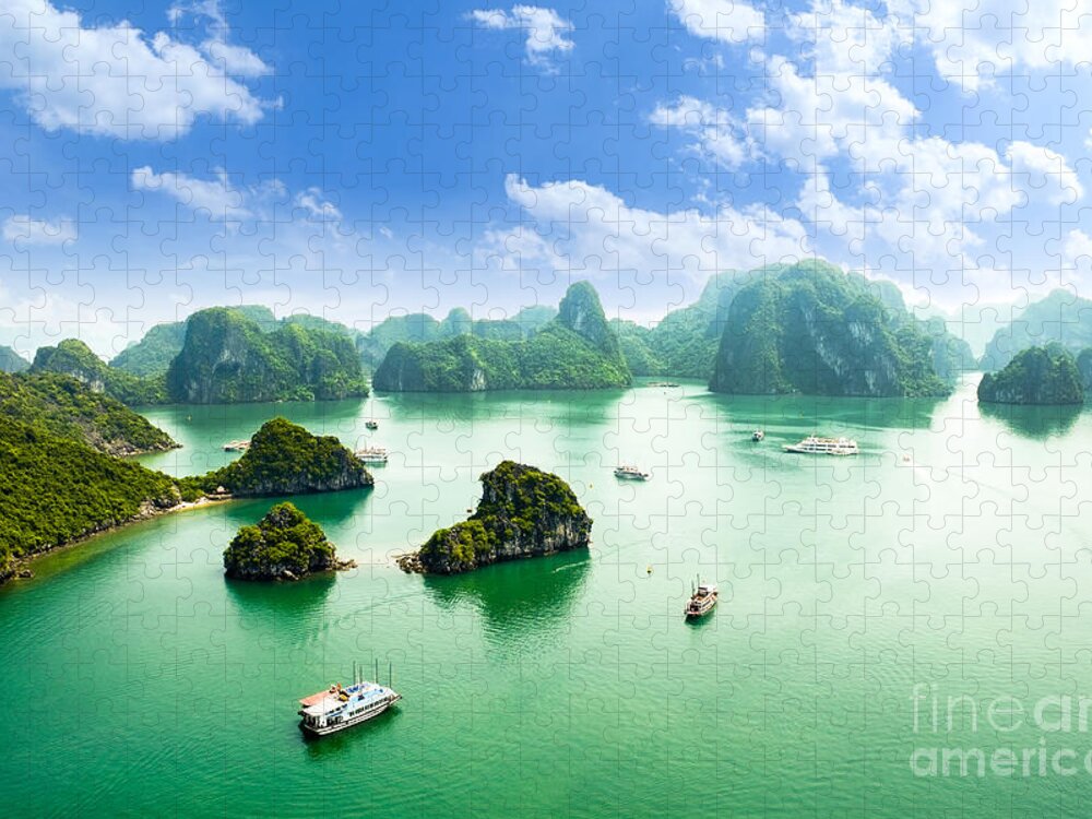 Hut Jigsaw Puzzle featuring the photograph Halong Bay In Vietnam Unesco World by Junphoto