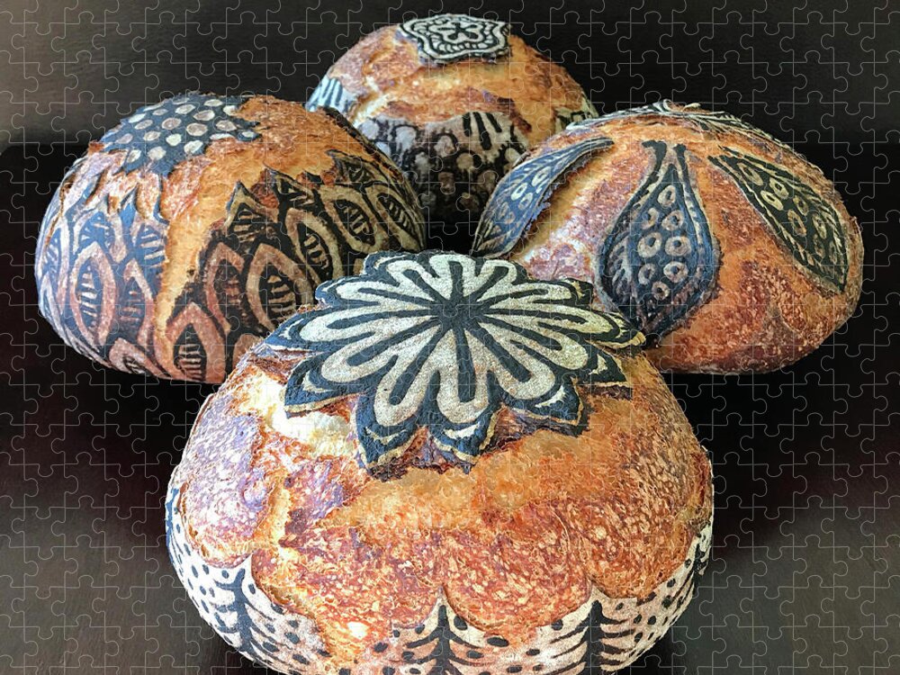 Bread Jigsaw Puzzle featuring the photograph Hand Painted Sourdough Seed Pods 10 by Amy E Fraser