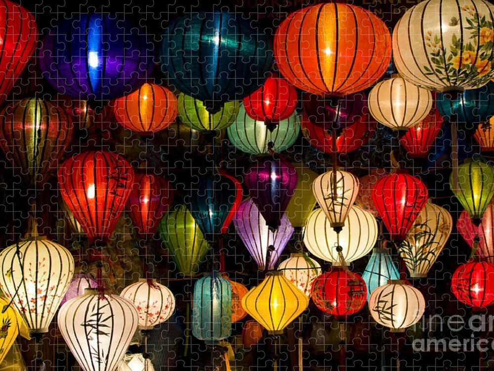 Sparkle Jigsaw Puzzle featuring the photograph Handcrafted Lanterns In Ancient Town by Jimmy Tran