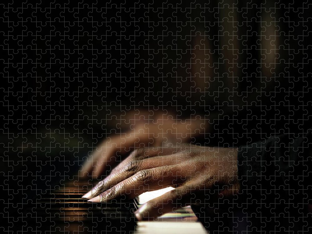 Pianist Jigsaw Puzzle featuring the photograph Hands playing piano close-up by Johan Swanepoel