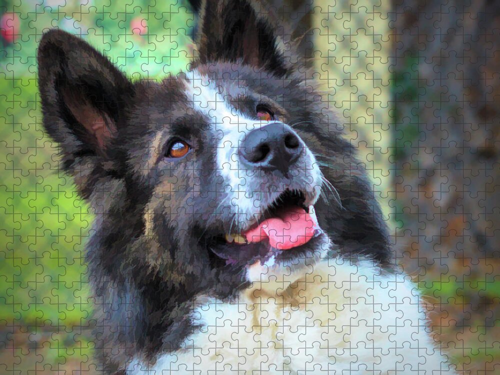 Art Jigsaw Puzzle featuring the digital art Happy Dog Painted Portrait by Rick Deacon