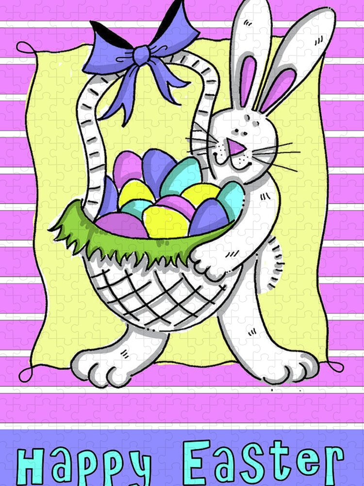 Happy Jigsaw Puzzle featuring the digital art Happy Easter Basket by Deidre Mosher