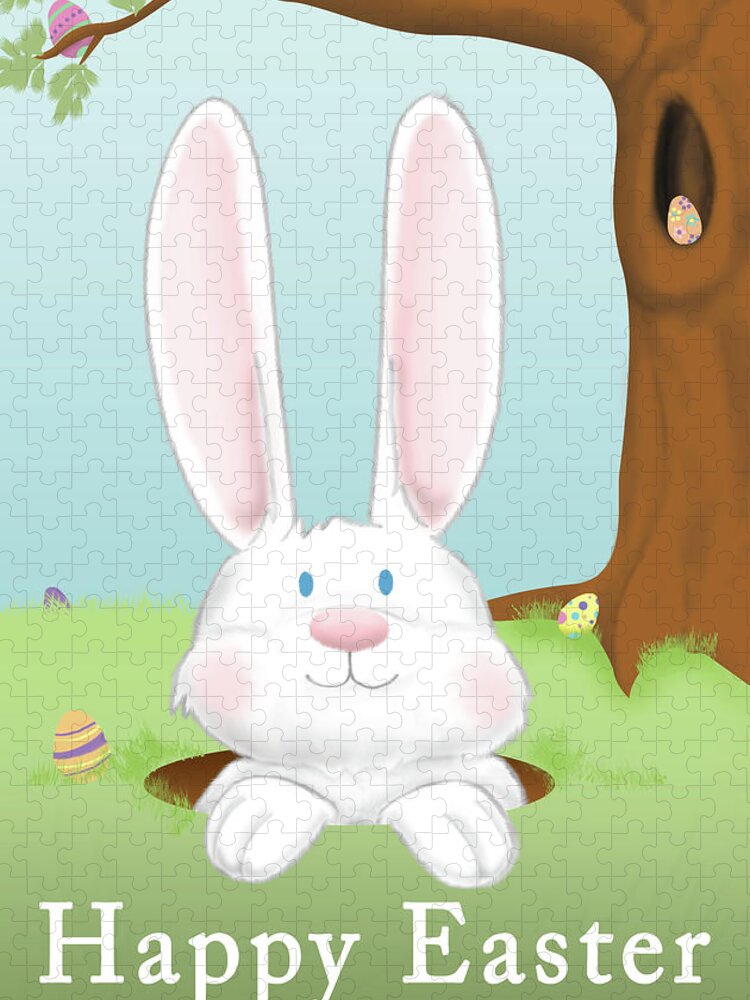 Bunny Jigsaw Puzzle featuring the digital art Happy Easter by Sd Graphics Studio