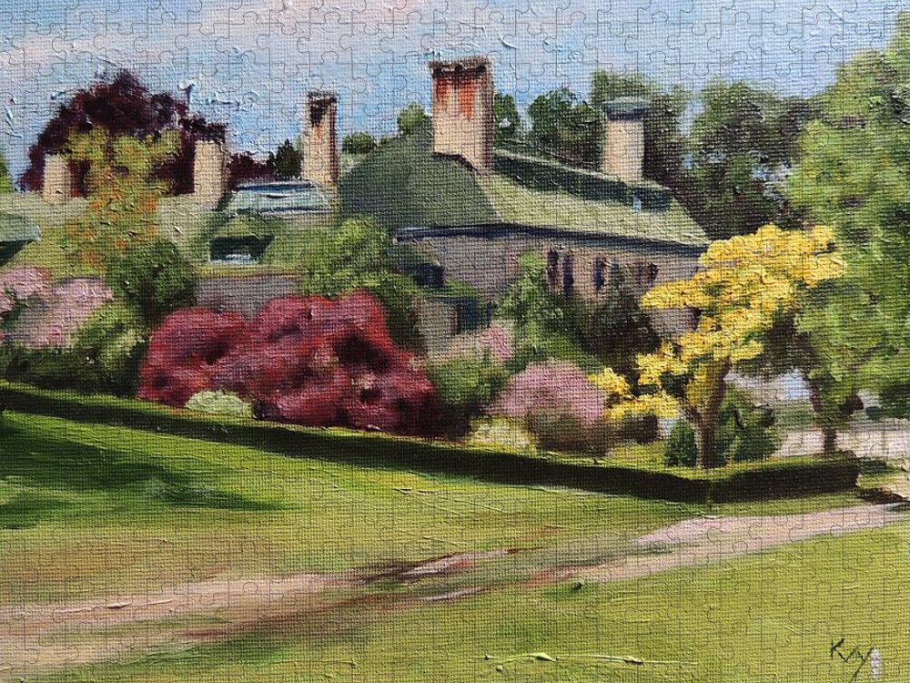 Harkness Jigsaw Puzzle featuring the painting Harkness Memorial Park Waterford Ct by Patty Kay Hall