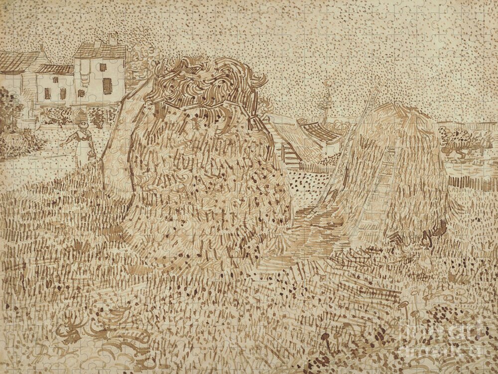 Haystacks Jigsaw Puzzle featuring the painting Haystacks, 1888 By Vincent Van Gogh by Vincent Van Gogh