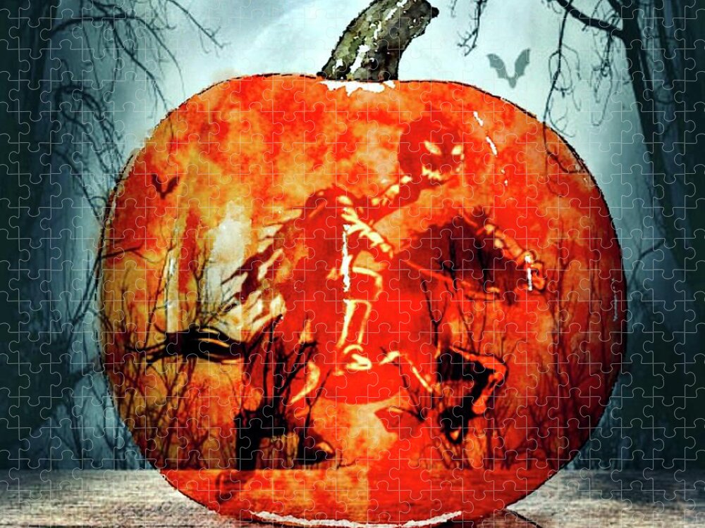 Pumpkin Jigsaw Puzzle featuring the digital art Headless Horseman Pumpkin by CAC Graphics