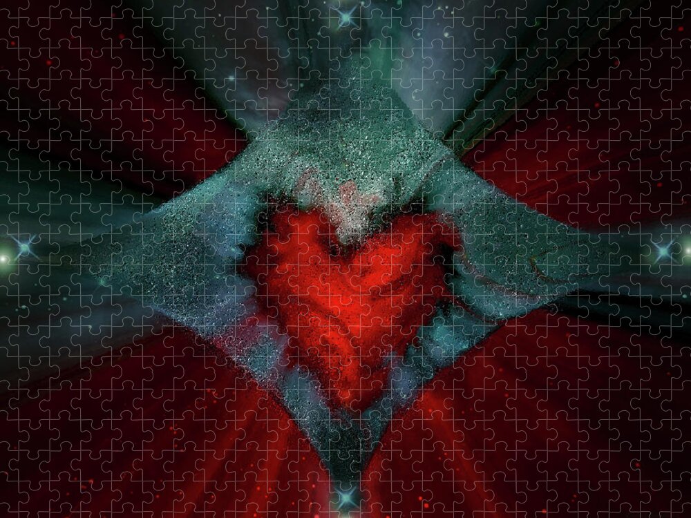 Heart And Stars Jigsaw Puzzle featuring the digital art Heart And Stars by Linda Sannuti