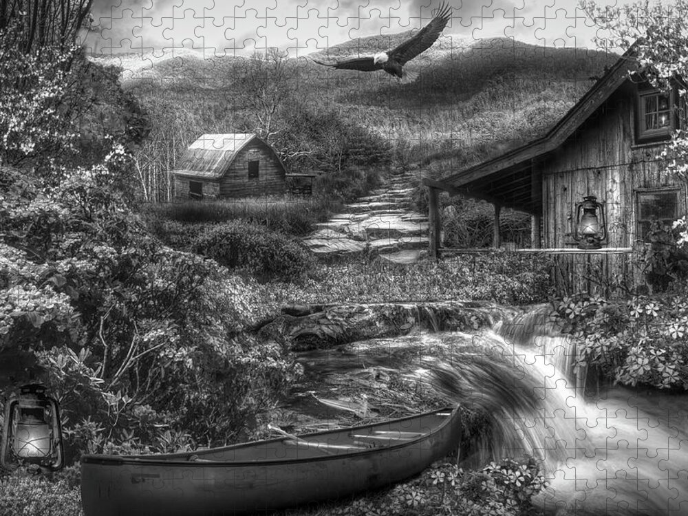 Barns Jigsaw Puzzle featuring the photograph Heaven on Earth in the Mountains in Black and White by Debra and Dave Vanderlaan