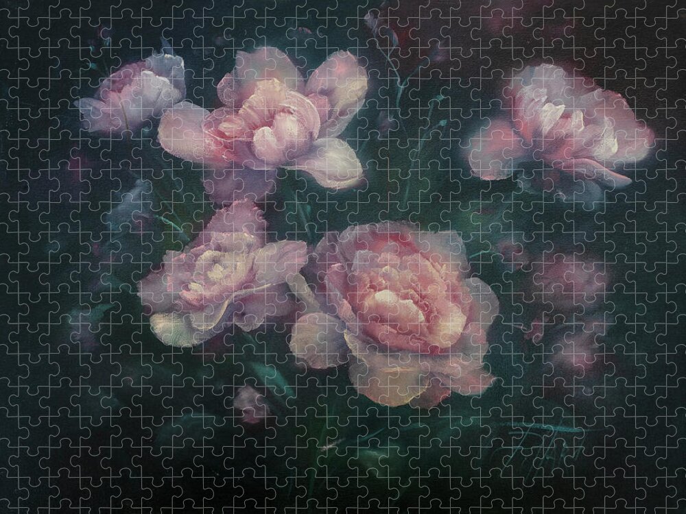 Pink Peonies Jigsaw Puzzle featuring the painting Heavenly Pink Peonies by Lynne Pittard