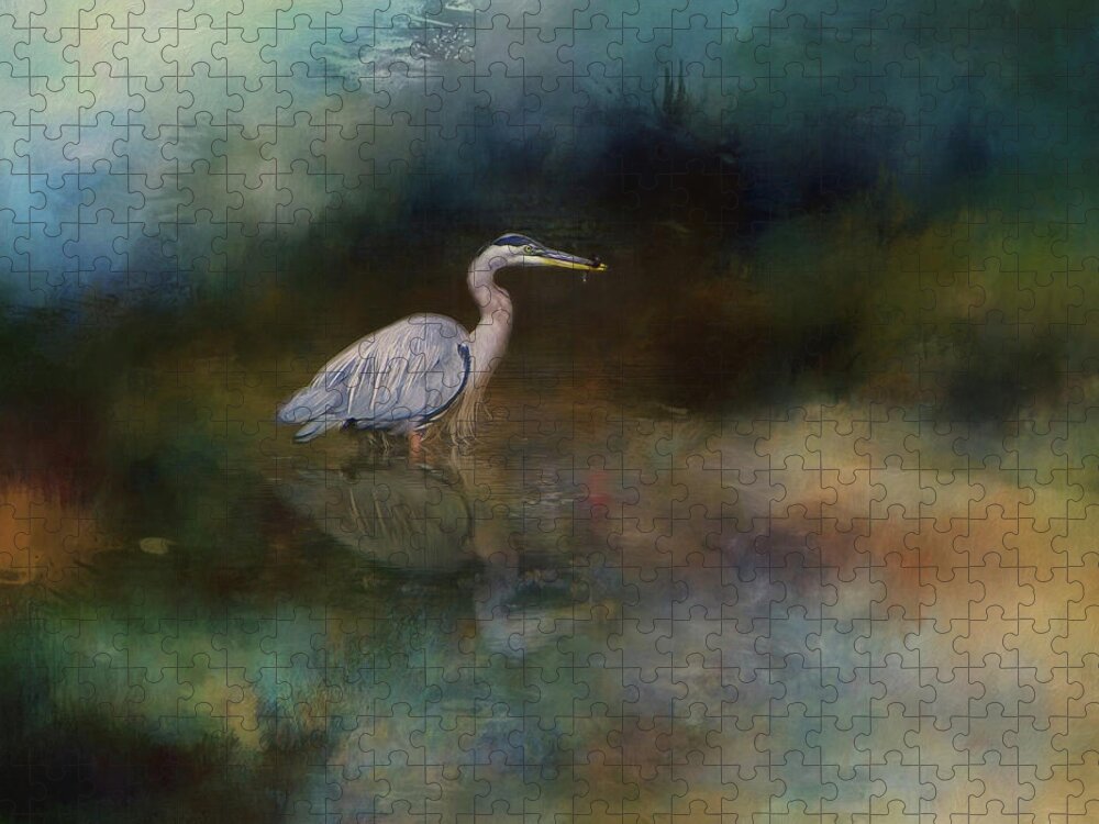 Heron Jigsaw Puzzle featuring the photograph Into the Mist by Marilyn Wilson