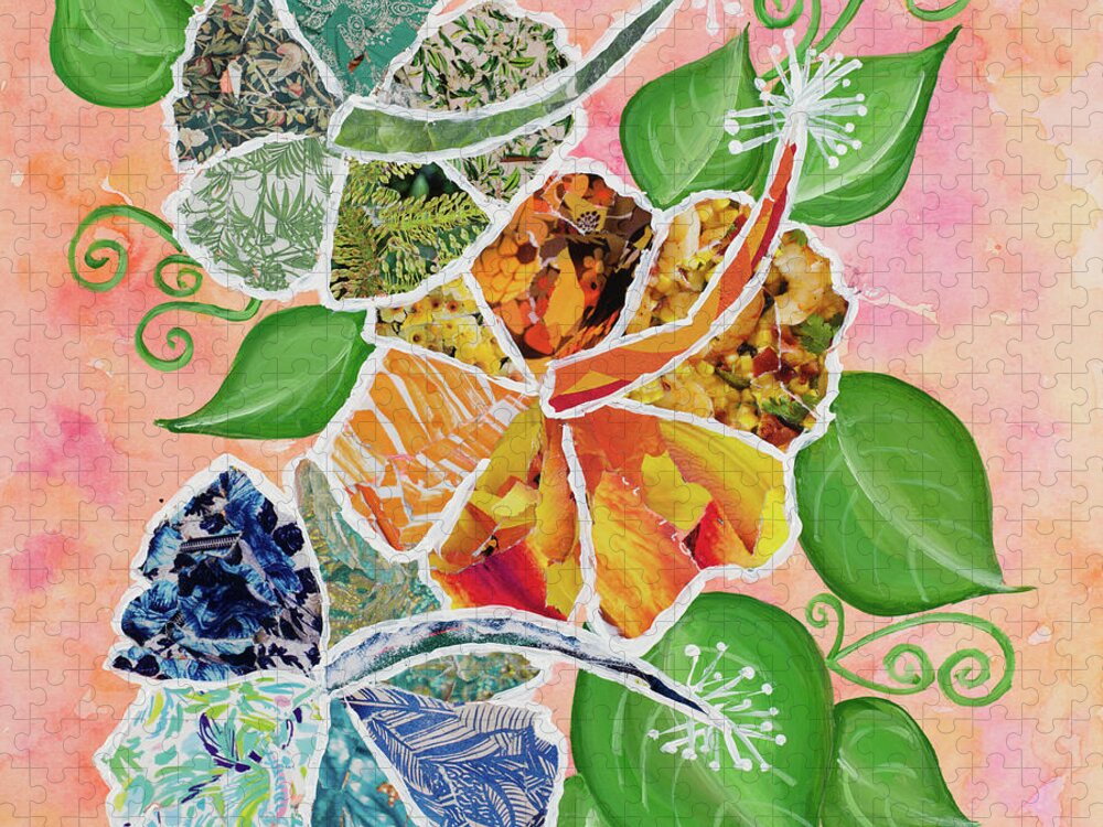 Hibiscus Jigsaw Puzzle featuring the painting Hibiscus Bouquet Collage by Gina Ritter