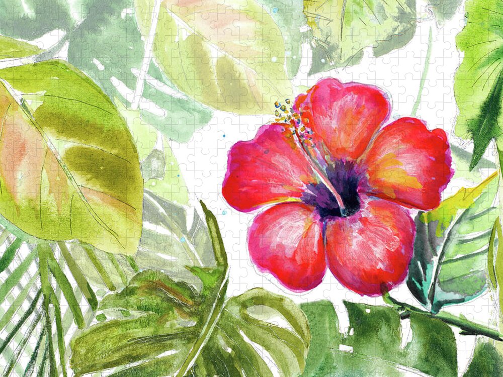 Hibiscus Jigsaw Puzzle featuring the painting Hibiscus On Selva by Patricia Pinto