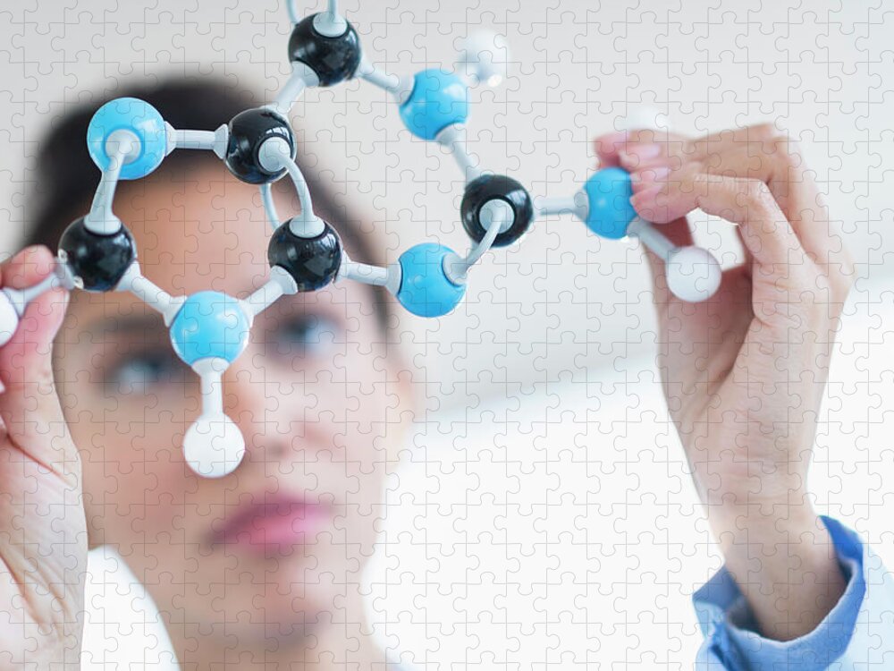 Expertise Jigsaw Puzzle featuring the photograph Hispanic Scientist Examining Molecular by Jgi/tom Grill