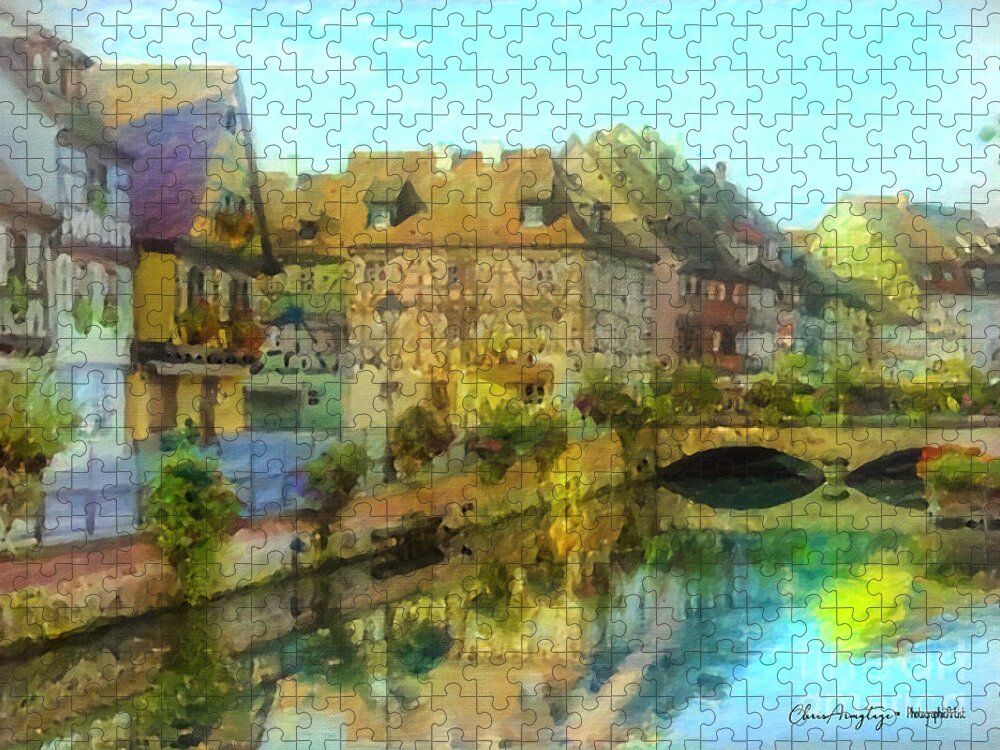Vintage Jigsaw Puzzle featuring the painting Historic Village on the Rhine by Chris Armytage