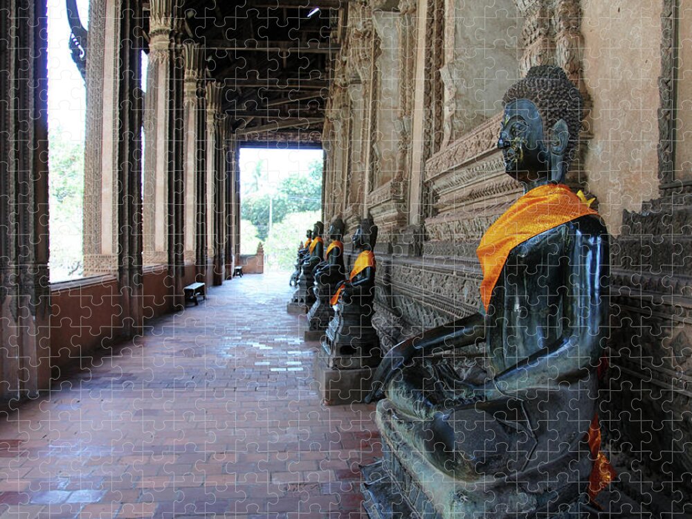Statue Jigsaw Puzzle featuring the photograph Ho Phra Keo Temple,vientiane by Tdo