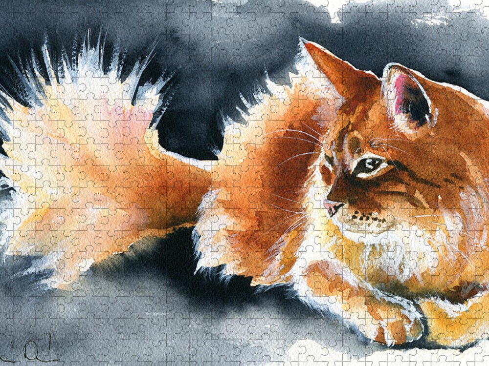 Fluff Jigsaw Puzzle featuring the painting Holy Ginger Fluff - Cat Painting by Dora Hathazi Mendes