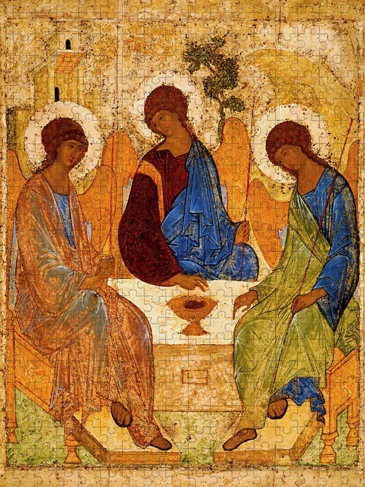 Holy Trinity Jigsaw Puzzle featuring the painting Holy Trinity by Andrei Rublev