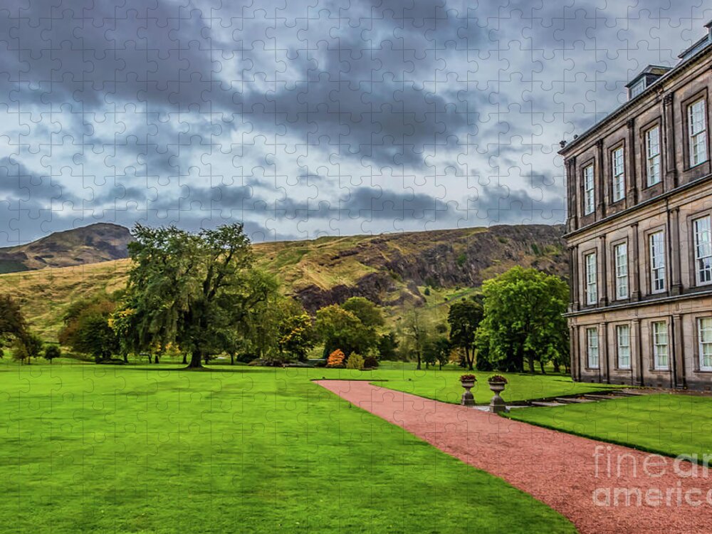 Holyrood Palace Jigsaw Puzzle featuring the photograph Holyrood Palace with Arthur's Seat by Elizabeth Dow