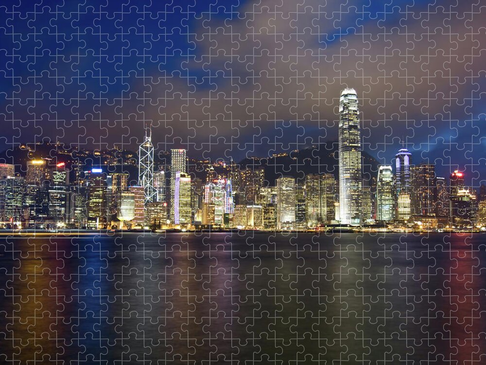 Standing Water Jigsaw Puzzle featuring the photograph Hongkong Victoria Harbour Night View by 100