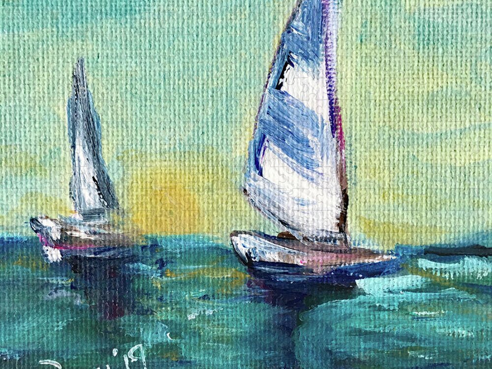 Sailing Jigsaw Puzzle featuring the painting Horizon Sail by Roxy Rich