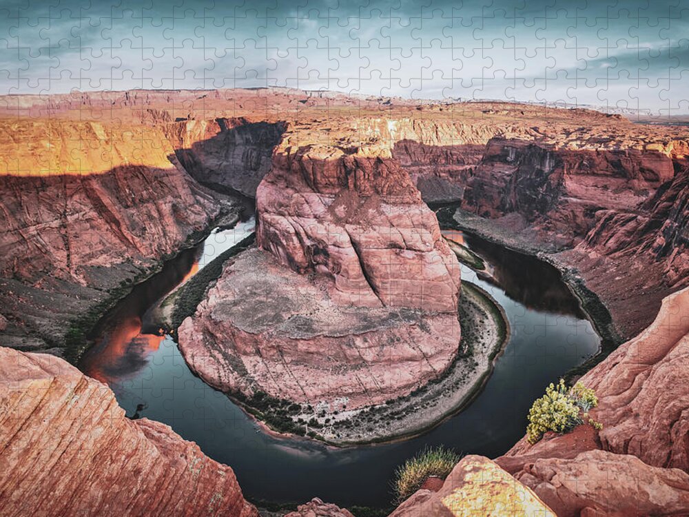 Horseshoe Bend Art Jigsaw Puzzle featuring the photograph Horseshoe Bend Morning Light - Page Arizona Canyon Landscape by Gregory Ballos