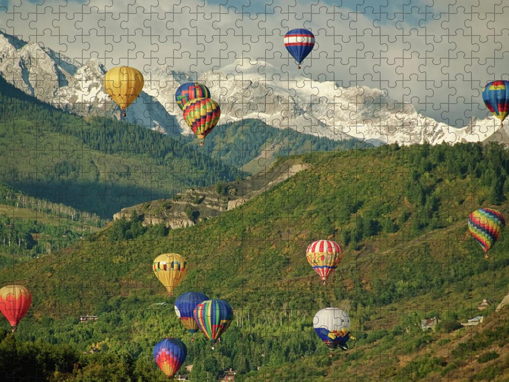 Hot Air Balloon Jigsaw Puzzle featuring the photograph Hot Air Balloon Ride Over Snowmass by Robin Wilson Photography