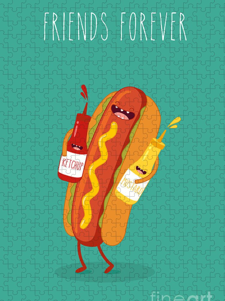 Lunch Jigsaw Puzzle featuring the digital art Hot Dog Mustard And Ketchupvector by Serbinka