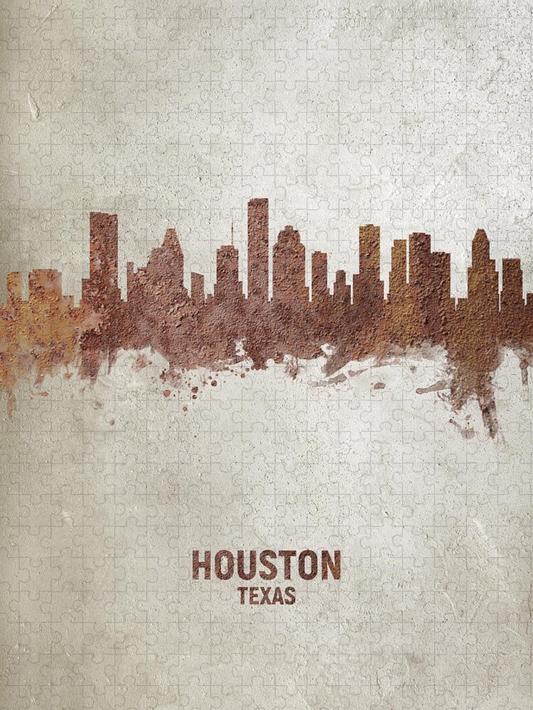Houston Jigsaw Puzzle featuring the digital art Houston Texas Rust Skyline by Michael Tompsett