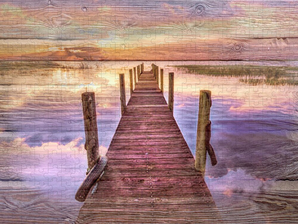 Clouds Jigsaw Puzzle featuring the photograph Hush in the Morning with Wood Textures by Debra and Dave Vanderlaan
