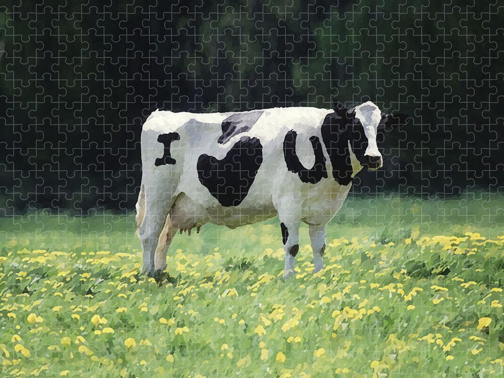 Digital Art Jigsaw Puzzle featuring the digital art I Love You Cow by Kent Lorentzen