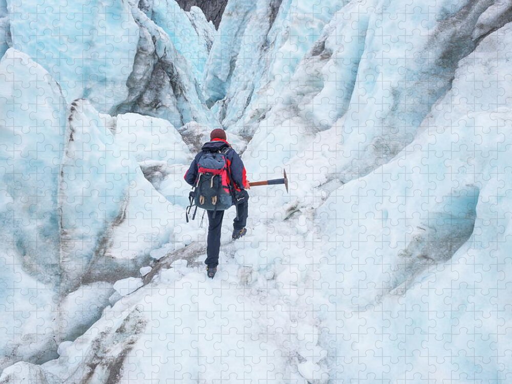 Estock Jigsaw Puzzle featuring the digital art Ice Climber At Fox Glacier by Marco Simoni