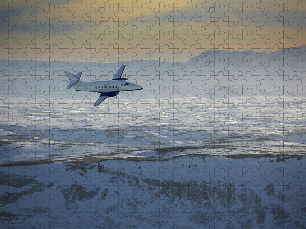 Scenics Jigsaw Puzzle featuring the photograph Iceland, Cessna Plane Flying Over Snow by Arctic-images