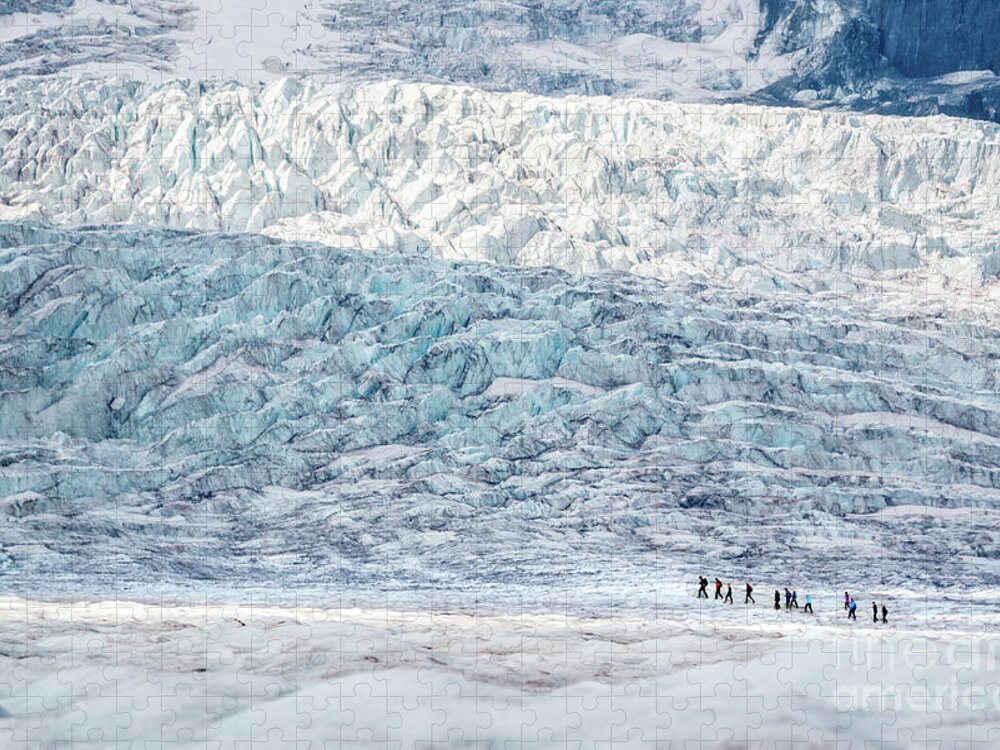 Athabasca Jigsaw Puzzle featuring the photograph Icewalk on Athabasca glacier, Columbia icefield by Delphimages Photo Creations