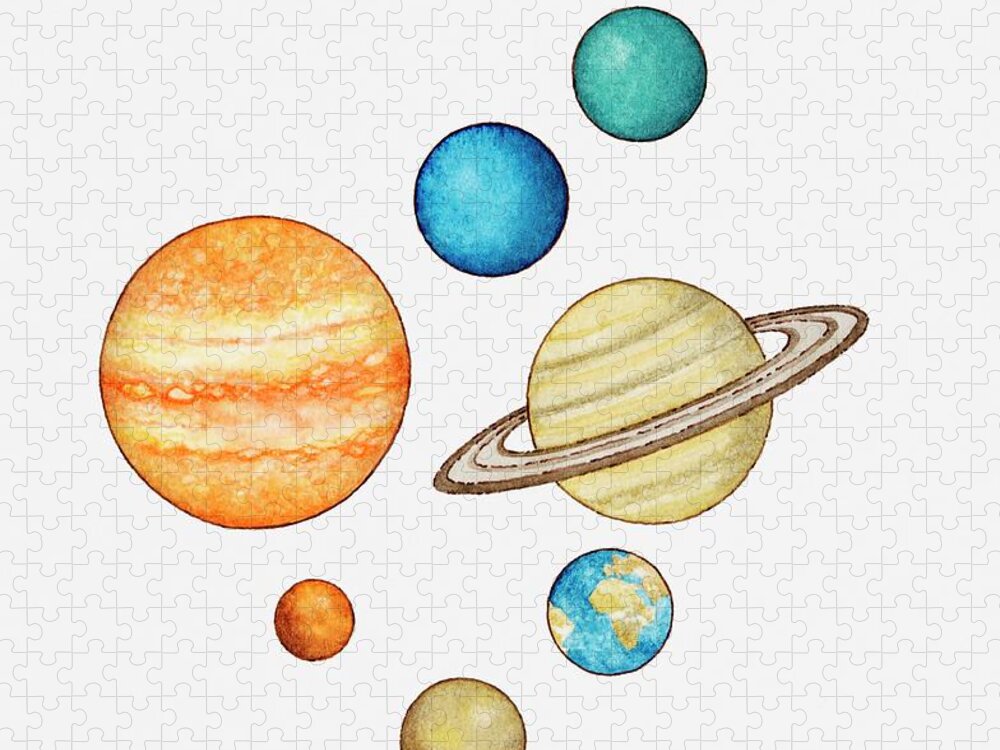 Watercolor Painting Jigsaw Puzzle featuring the digital art Illustration Of The Planets Of The by Dorling Kindersley