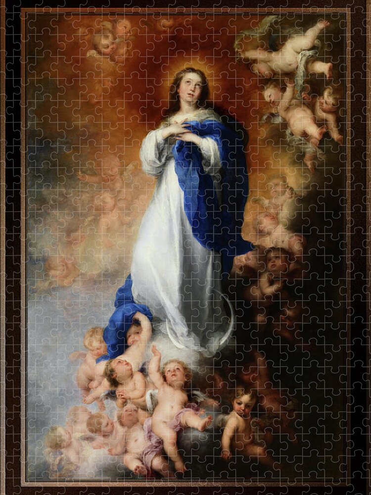 Annunciation Of The Blessed Virgin Mary Jigsaw Puzzle featuring the painting Immaculate Conception of Soult by Bartolome Esteban Murillo by Rolando Burbon