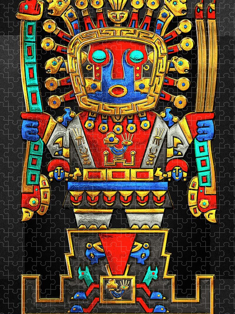 Treasures Of Pre-columbian America’ Collection By Serge Averbukh Jigsaw Puzzle featuring the digital art Incan Gods - The Great Creator Viracocha on Black Canvas by Serge Averbukh