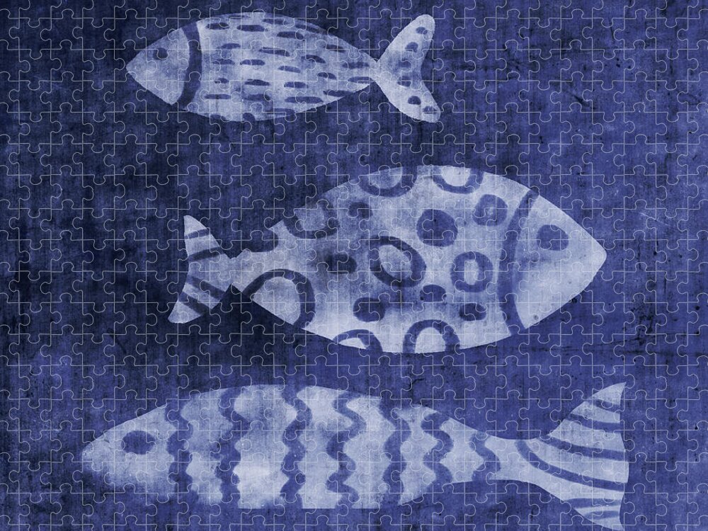 Fish Jigsaw Puzzle featuring the mixed media Indigo Fish- Art by Linda Woods by Linda Woods